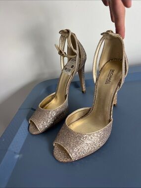 Michael by Michael Kors kimberly ankle strap open toe sandals heels glitter gold